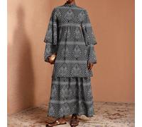 Abito lungo da donna in chiffon con stampa all-over, collo a lupetto, maniche lunghe a balze, stile boho per vacanze e matrimoni sulla spiaggia, abito modesto SHEIN X JIAN LASALA SHEIN X potenzia la c