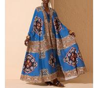 Abito lungo da donna in chiffon con stampa all-over, scollo a V, laccio frontale, maniche a pipistrello oversize, stile boho SHEIN X JIAN LASALA SHEIN X potenzia la creatività fornendo a stilisti, art