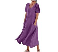 Abito Lungo da Donna in Cotone e Lino Caftano Allentato a Maniche Corte Abito Casual Oversize Elegante Girocollo Maxi Abito Largo con Tasche Vestito da Cocktail Estivo 2025 Offerte di Primavera