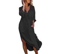 Abito lungo da donna in cotone e lino, camicia a maniche lunghe con bottoni tasche vestito, chic ed elegante, casual, traspirante, confortevole, primavera estate leggera e fluida vacanza abiti