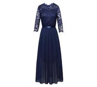 Abito Lungo da Donna in Pizzo, Abito Formale da invitata a Un Matrimonio, Sera con Maniche a Campana, Damigella d'Onore, Chiffon Lungo, Blu Navy, Taglia Media