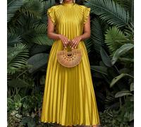 Abito lungo da donna in raso plissettato con piccoli polsini, sfiancato, casual, elegante, adatto per vacanze, feste, eventi, ufficio, matrimoni, vacanze, qualsiasi stagione L,M,S,XL,XS,XXL,XXS,XXXL,X