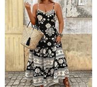 Abito lungo da donna in stile boho nuovo, da vacanza, con spalline a spaghetti, abito lungo stile retrò western country pastorale con spalline a spaghetti, adatto per festival di musica country, vacan