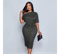 Abito lungo da donna in stile Stile dei soldi vecchi, sexy e casual, di media lunghezza, con bretelle, a pois bianchi su sfondo francese, adatto per feste, San Valentino, balli, Capodanno, primavera e