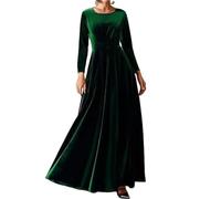Abito lungo da donna, in velluto, a maniche lunghe, per matrimoni, feste, eventi, cocktail, verde, S