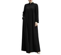Abito lungo da donna musulmana, abito arabo, da donna, con cerniera, a collo alto, abbigliamento etnico islamico, caftano, dubai, arabo, mediorientale, tinta unita, con tasche