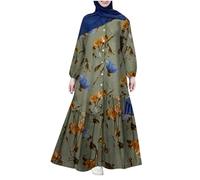 Abito lungo da donna, musulmano, abito arabo, da donna, a maniche lunghe, abito lungo chic ed elegante, con bottoni stampati, lunghezza alla caviglia, ampia, casual, abbigliamento etnico, verde, XXXL