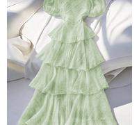 Abito lungo da donna primavera/estate stile romantico francese siciliano elegante casual per pendolarismo vacanze e tè pomeridiano colore unito scollo quadrato orlo a balze multistrato maniche a lante