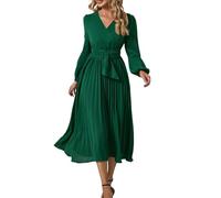 Abito lungo da donna, scollo a V, abito da cocktail, a vita alta, maniche lunghe, a pieghe, taglio ampio, casual, elegante, sexy, versatile, temperamento, swing, vestito per il lavoro e la festa