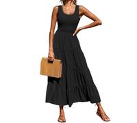 Abito Lungo da Donna Senza Maniche a Balze, Stile Boho Casual, Ampio e fluente, Colore Nero, Taglia S.