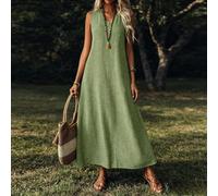 Abito lungo da donna, senza maniche, con scollo a V, con cerniera posteriore nascosta, adatto per la vita quotidiana, le vacanze al mare