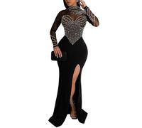 Abito lungo da donna, senza maniche, con spalle scoperte, da sera e cocktail, 91013-nero, L