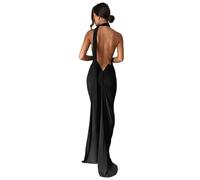 Abito lungo da donna, sexy, monospalla con schiena scoperta, elegante, increspato, senza maniche, abito da sera, abito da cocktail, nero, XS