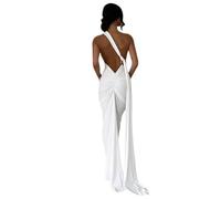 Abito lungo da donna, sexy, monospalla con schiena scoperta, elegante, increspato, senza maniche, abito da sera, abito da cocktail, bianco, S