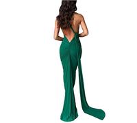 Abito lungo da donna, sexy, monospalla con schiena scoperta, elegante, increspato, senza maniche, abito da sera, abito da cocktail, Verde, S