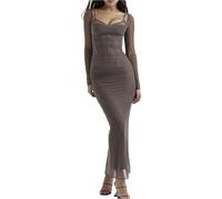 Abito Lungo da Donna, Sottile, da Festa, alla Moda, Maxi, Sexy, da Cocktail, da Sposa(Brown,L)