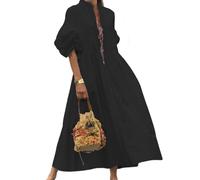Abito Lungo da Donna Stile Caftano, Bohémien, Copricostume da Spiaggia, Vestaglie, Taglia Unica, Abbigliamento per la casa (IT, Testo, Taglia Unica, Regular, Regular, Nero)
