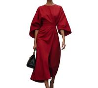 Abito Lungo da Donna Stile Impero, Elegante e Raffinato, Perfetto per L'Estate, Ideale per invitate a Matrimoni, Colore Rosso, Taglia M.