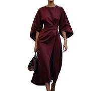 Abito Lungo da Donna Stile Impero, Elegante e Raffinato, Perfetto per L'Estate, Ideale per invitate a Matrimoni, Colore Bordeaux, Taglia M.