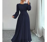Abito lungo da donna, stile romantico francese, elegante e casual, adatto per il pendolarismo, le vacanze, il pomeriggio del tè, con collo rotondo, vita arricciata con coulisse, vita elastica, maniche