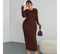 Abito lungo da donna taglia comoda, bianco, romantico ed elegante, in pizzo jacquard, maniche lunghe, vita stretta, orlo a coda di pesce. Adatto per occasioni eleganti, lavoro, vacanze, feste, San Val