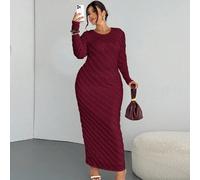 Abito lungo da donna taglia comoda, bianco, romantico ed elegante, in pizzo jacquard, maniche lunghe, vita stretta, orlo a coda di pesce. Adatto per occasioni eleganti, lavoro, vacanze, feste, San Val