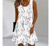 Abito lungo da donna taglie forti con stampa floreale, scollo rotondo e senza maniche, adatto per vacanze e uso quotidiano, abiti eleganti estivi per donne formose 0XL,1XL,2XL,3XL,4XLStampa CasualeTes