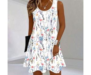 Abito lungo da donna taglie forti con stampa floreale, scollo rotondo e senza maniche, adatto per vacanze e uso quotidiano, abiti eleganti estivi per donne formose 0XL,1XL,2XL,3XL,4XLStampa CasualeTes