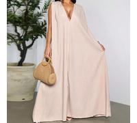 Abito lungo da donna taglie forti in stile boho, scollo a V profondo, texture arancione, schiena scoperta, ideale per vacanze tropicali, feste in resort e servizi fotografici estivi all'aperto; tessut