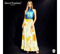 Abito Lungo da Donna Vestito di Lusso Dipinto a Mano Elegante Brand di Alta Moda