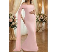 Abito lungo da maternità rosa con spalle scoperte, senza maniche, in maglia trasparente, stile sirena, elegante per fotografia di maternità, ospite di matrimonio, abito da festa autunnale L,M,S,XL,XXL