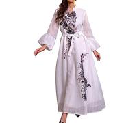 Abito Lungo Da Preghiera per Donna 1 Pezzo Lunghezza Intera Tinta unita Abito Da Preghiera Musulmana Donna Manica Lunga 2025 Nuovo Ideale per Islam Islam Dubai Arabo Abaya, bianco, L