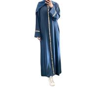 Abito lungo da preghiera per donna 1 pezzo lunghezza intera tinta unita abito da preghiera musulmano donna manica lunga grande ideale per islam arabi abaya dubai caftano, blu, L