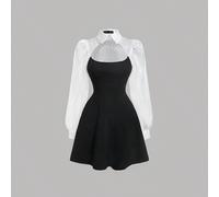 Abito lungo da ragazza elegante Nova Glow con maniche lunghe bicolore e taglio frontale, adatto per autunno/inverno, indicato per uso quotidiano, occasioni casual, feste eleganti o per il compleanno,