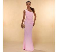 Abito lungo da sirena aderente con arricciature, monospalla, allacciatura al collo e schiena scoperta, colore rosa fumé, primavera/estate / Elegante & Sexy, adatto per matrimonio, festa serale, occasi