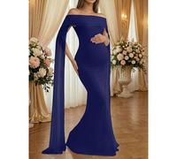 Abito lungo da sirena in maglia trasparente blu navy, senza maniche, con spalle scoperte, elastico, elegante per fotografia di maternità, ospite di matrimonio, abito da festa autunnale L,M,S,XL,XXLCol