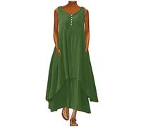 Abito Lungo Donna Cotone e Lino Caftano Boho Abito Ampio Casual Moda Senza Maniche Scollo a V Abiti Lunghi Taglie Forti Vestiti 2 in 1 Maxi Abiti Essentials Vestito per la Primavera e L'Estate