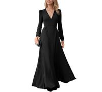 Abito Lungo Donna Elegante Vestito da Cerimonia Manica Lunga con Scollo a V Profondo Maxi Linea ad A Abito da Sera Causal Abiti Damigella d'Onore da Cerimonia Ballo Festa Cocktail Autunno Iinverno