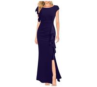 Abito Lungo Donna Vestito Elegante Senza Maniche in Raso Estivo Vita Alta Vestiti della Cena E Cerimonia Taglie Forti da Donna Abito da Cocktail per Matrimoni Feste per Damigella d'Onore (Blue, XXL)