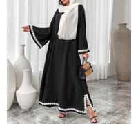 Abito lungo e morbido in stile modesto arabo/turco, con maniche a campana e patchwork di nastri, kaftano e jalabiya L,M,S,XLTessuto intrecciato