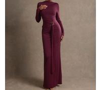 Abito lungo elegante a maniche lunghe con pieghe e vestibilità aderente, tinta unita per donna L,M,S,XSColore unicoTessuto in maglia