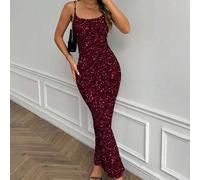Abito lungo elegante aderente da donna con paillettes di colore unito, adatto per l'autunno, abito da sera con paillettes alla caviglia, abito da cerimonia con paillettes, adatto per uscire SHEIN X Sh