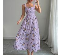 Abito lungo elegante con stampa floreale, arricciatura in vita e pieghe, per donna, ultima primavera/estate L,M,S,XL,XS,XXLStampa CasualeTessuto