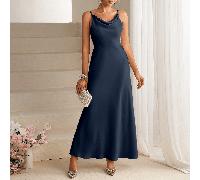 Abito lungo elegante da damigella d'onore da donna, abito in raso, abito lungo con spalline, abito da cerimonia formale L,M,S,XLRaso