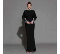 Abito lungo elegante da donna con colletto alla coreana, maniche a capo di perle di lusso, maniche lunghe, fasciatura, adatto per feste, cene formali, celebrazioni come Eid Al Fitr L,M,S,XL,XS,XXLTess