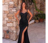 Abito lungo elegante da donna con paillettes, patchwork, cinturino spesso in vita, vita alta, plissettato, spacco alto, schiena scoperta, adatto per ballo, matrimonio, cerimonia, appuntamento, cena fo