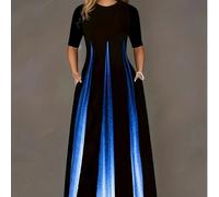 Abito lungo elegante da donna con scollo rotondo, stile nuovo per l'estate, con stampa sfumata, tipico dello stile europeo e americano L,M,S,XL,XXLTessuto in maglia