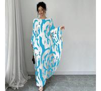 Abito lungo elegante da donna con stampa astratta, manica larga oversize e vita annodata L,M,S,XLBlocchi di colore,Tribale,stampa dappertuttoTessuto intrecciato