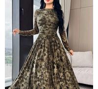 Abito lungo elegante da donna con stampa farfalla, effetto Tintura a nodi, vita arricciata e orlo a campana L,M,S,XL,XS,XXL,XXS,XXXL,XXXXLColore unicoTessuto in maglia