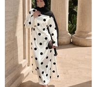 Abito lungo elegante da donna in raso a pois con maniche lunghe, abito lungo casual stile francese con vita annodata a trapezio, abaya araba musulmana di Dubai, outfit quotidiano autunnale L,M,S,XLGeo